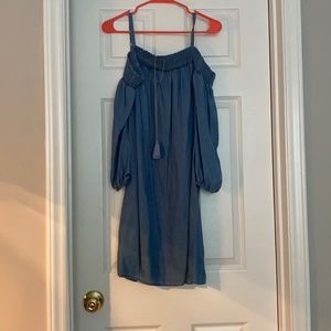 Off the shoulder with straps, denim like dress